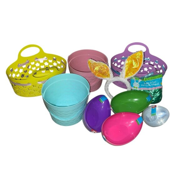 Easter Egg Hunt Kit W/ Baskets Plastic Eggs Bunny Ears & Green Easter Grass Fun - Picture 2 of 8